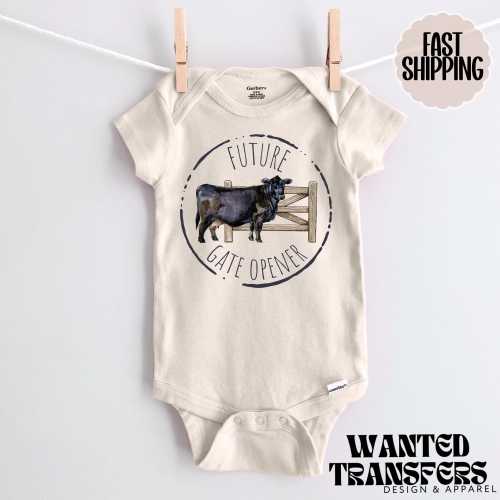 Future Gate Opener Cattle Cow Pregnancy Announcement Onesie®, Western Baby Bodysuit, Farm Raised Pregnancy Announcement, Cute, Trendy Cattle