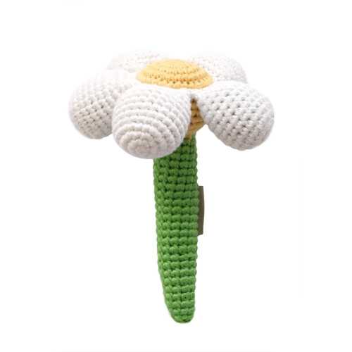 Daisy White Flower Crochet Baby Rattle Toy