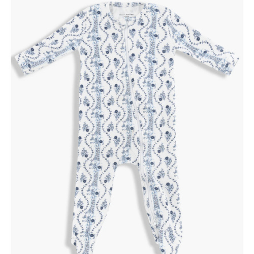 The Footie Pajama - Blue Vine Stripe - Hill House Home