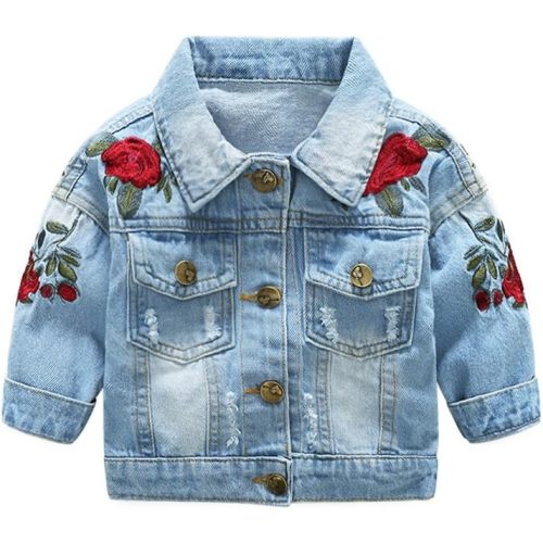 Baby Girls' Rose Embroidery Button Down Jeans Jacket Top