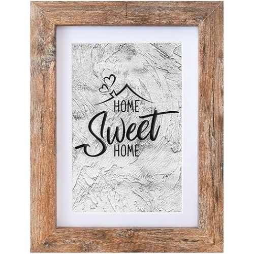 Califortree 5x7 Picture Frame - Can Display Photo 4x6 with Mat, Wood Frame with Shatterproof Plexiglass, Horizontal and Vertical Display for Wall and Tabletop, Rustic Brown