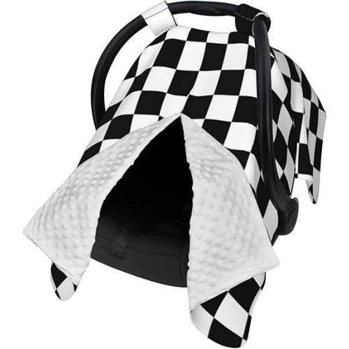 Black White Checkered Baby Car Seat Canopy Cover Multi Use Nursing Cover for Newborn Car Seat Canopy Mom Nursing Breastfeeding Covers Newborn Shower Gift