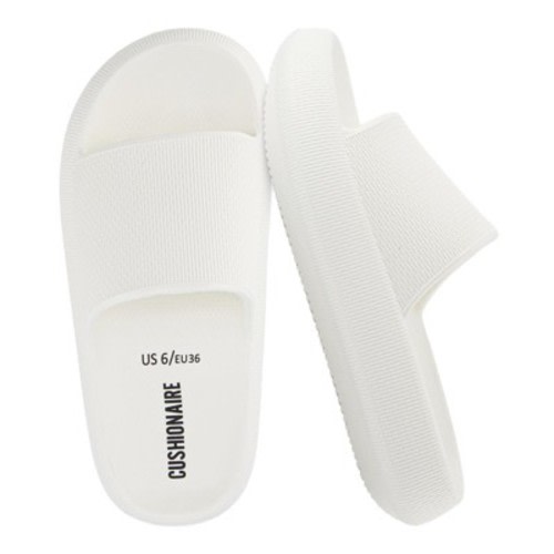 CUSHIONAIRE Feather Slides – Comfortable Cloud Cushion House Slippers for Women, Indoor Outdoor EVA Foam Foot Spa Shower Shoes - Vanilla 9