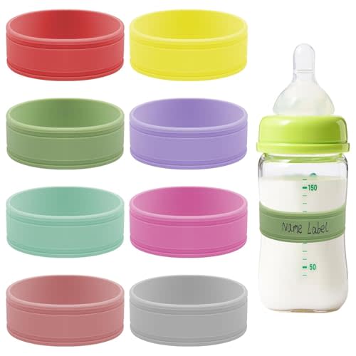8PCS Silicone Baby-Bottles-Labels for Daycares Writable & Bottles Label | Reusable, Bottle Bands for Daycare for Write Name/Date Labels for Baby Bottle Name Bands Anti-Slip
