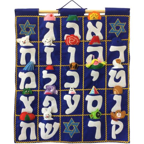 Aleph Bet Hebrew Alphabet Wall Hanging (BLUE) Jewish Felt Educational Chart Toddler Preschoolers