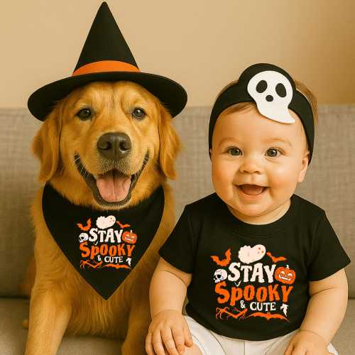 Matching Dog Bandana and Baby Dog Halloween Costume Dog and Baby Matching Outfits Dog Bandana and Baby Halloween Kid Dog Baby Bodysuit Gift