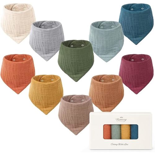 Konssy 10 Pack Baby Muslin Bandana Bibs for Drooling and Teething