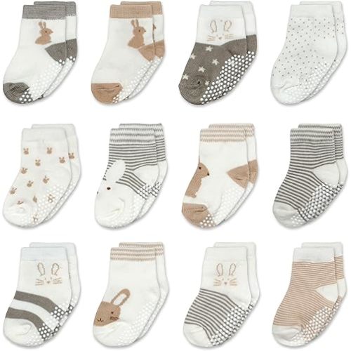 Mother's Choice Organic Cotton Baby Socks 12 Months - 12 pairs Soft and Cozy Infant Grip Socks, Gentle Newborn Socks, Perfect For Baby Registry Sock For Everyday Comfort For Infant