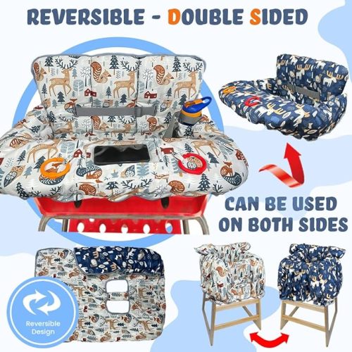 Shopping Cart Cover for Baby Grocery Cart Cover for Baby boy and Baby Girl, High Chair Cover for Baby and Toddler, Baby Registry Gift - Waterproof - Extra Large - Cotton - Double Sided (Multi)