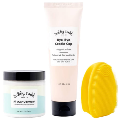 TUBBY TODD Cradle Cap Baby Hair Treatment Kit - Includes Bye-Bye Cradle Cap Gel, Cradle Cap Silicone Brush, & 3.5oz All Over Ointment - Gentle for Babies’ Sensitive Skin