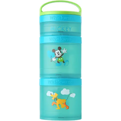 Whiskware Disney Stackable Snack Containers for Kids and Toddlers, 3 Stackable Snack Cups for School and Travel, Mickey and Pluto