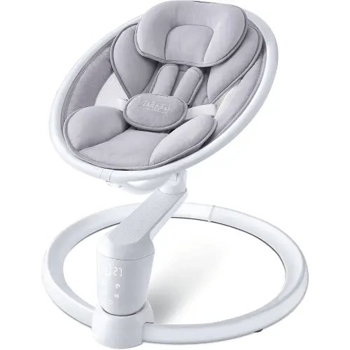 HARPPA Electric Baby Swings for Infants and Newborns, 5 Speeds and Remote Control 10 Built-in Melodies, 2 Seat Positions & 180° Rotation,Portable Baby Swing for Indoor Use,Dove Gray