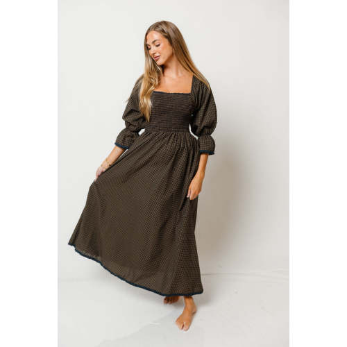 Hazel Gingham Midi Dress in Forest Brown *10/20 PRE-ORDER*