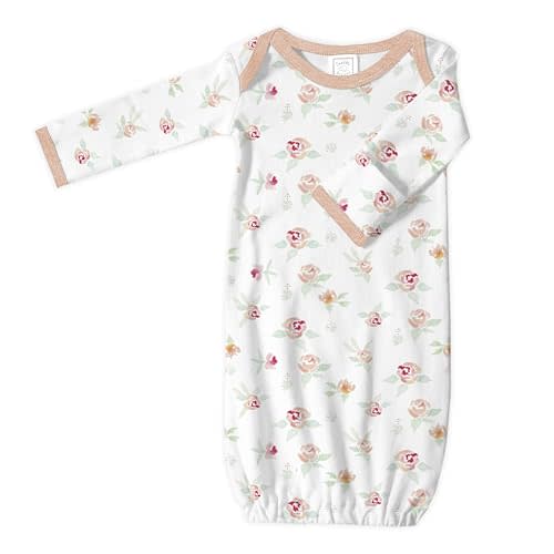SwaddleDesigns Softest Cotton Baby Pajama Gown with Foldover Mitten Cuffs for Infant Boy and Girl, Newborn, 0-3 Months