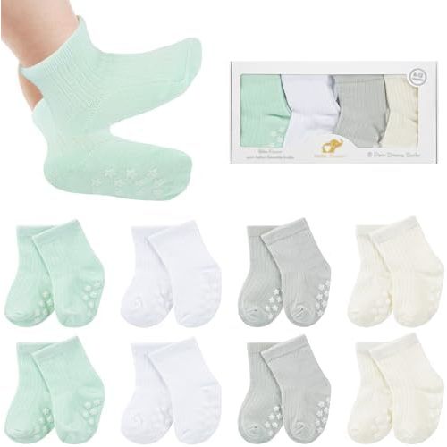 8 Pairs Baby Socks with Grips Cotton Non Slip Walking Socks Cute Gifts for Newborn Infant Girl Boy