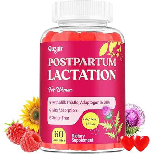 Lactation Supplement, Postpartum Lactation Support Gummies for Breastfeeding, with Milk Thistle and Postnatal Vitamins As Breast Milk Supply Booster, Recovery, Hair Growth, 60 Count Sugar Free & Vegan