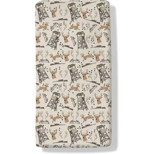 Deer Hunting Baby Crib Sheets Hunter Tree Stand Soft Breathable Baby Sheets Wild Animals Hunter Fitted Crib Mattress Cover for Standard Mattress 28x52in