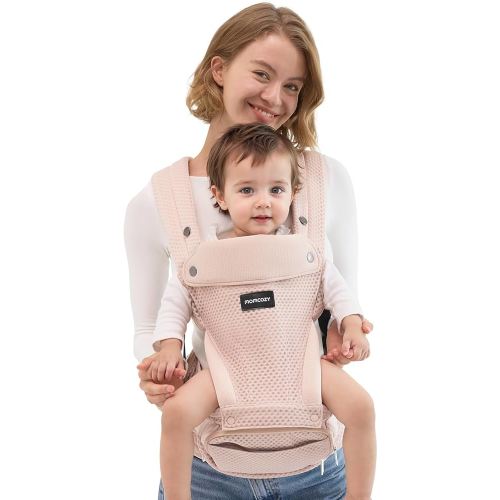 Momcozy Baby Carrier with Hip Seat, 2-in-1 Forward-Facing Carry for Active Babies, Detachable Hands-Free Carrier up to 44lbs, Breathable Infant Carrier Fits Waist Sizes up to 45 Inches, AirMesh Pink