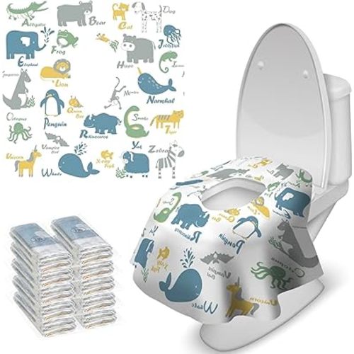 Blissful Diary 20 Pcs Toilet Seat Covers Disposable for Toddlers & Adults, Extra Large Waterproof, Portable Package for Travel, Kids Potty Training