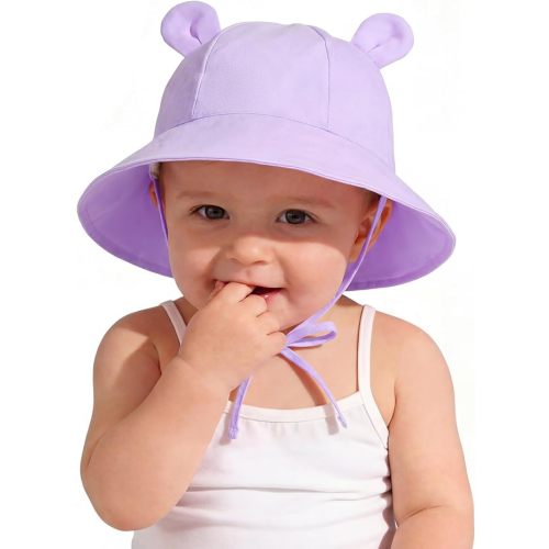 Zando Wide Brim Baby Sun Bucket Hat 0-4T UPF 50+ - Sun Protection Toddler Beach Hats with Bear Ears Infant Hat Adjustable