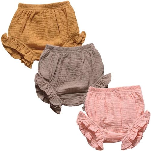 3PC Shorts Set Newborn Baby Girls Boys Pants Cotton Linen Blend Cute Floral Bloomers Triangle Shorts