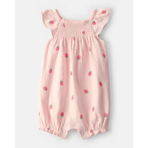 Baby Girl Strawberry Flutter-Sleeve Romper - Pink | Carter's