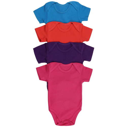 ToBeInStyle Babys' 4 Pack Ultra-Soft Cotton Short Sleeve Bodysuit Romper - Vibrant - 3-6 Months Old