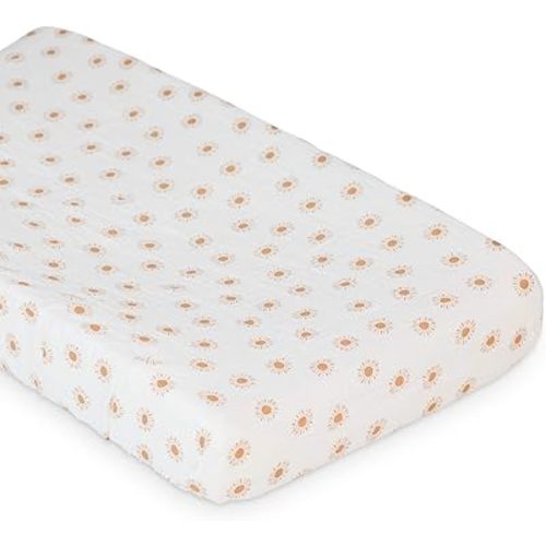 lulujo Baby Changing Pad Cover 100% Cotton Muslin Fitted Standard Size, 32 x 16 Inches, Suns