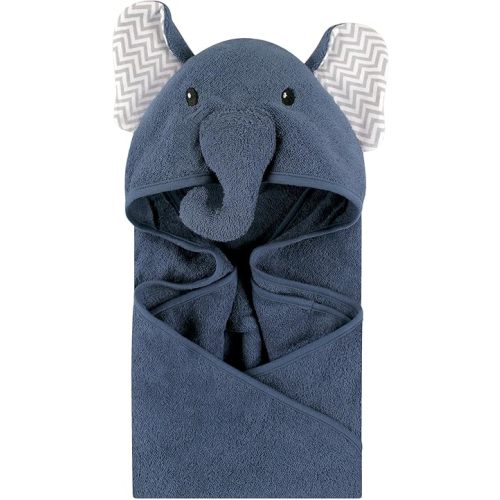 Little Treasure Unisex Baby Cotton Animal Face Hooded Towel, Chevron Elephant, One Size