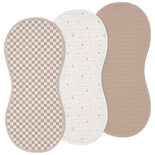 Hahafelt 3 Pcs Changing Pad Liners Fits in Peanut Shaped Changing Pad Waterproof Diaper Mats Organic Cotton Mats are Warm on Baby's Back, Washable Reusable (Elegant Style,Brown)