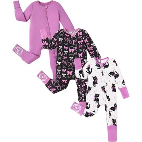 PATPAT Baby Footies Boys Girls - Bamboo Viscose - Zipper & Non-Slip Soles Romper Mitten - Footed & Footless Infant Clothes