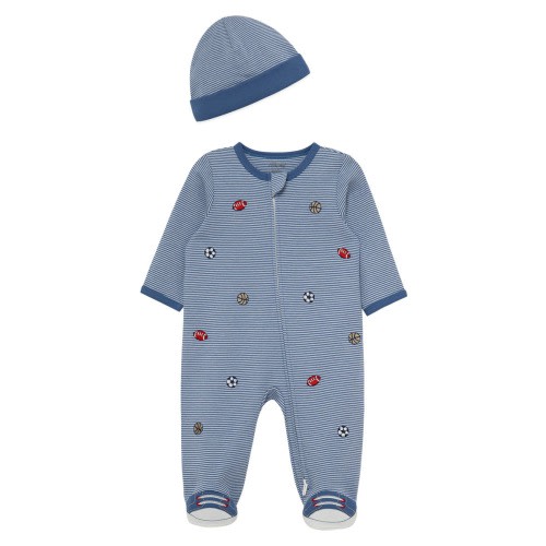 Sports Stripe Cotton Footie & Hat Set (Nordstrom Exclusive), 3M- Only a few left