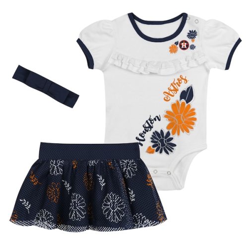 Newborn Houston Astros White/Navy Sweet Catcher 3-Piece Bodysuit, Headband and Skirt Set