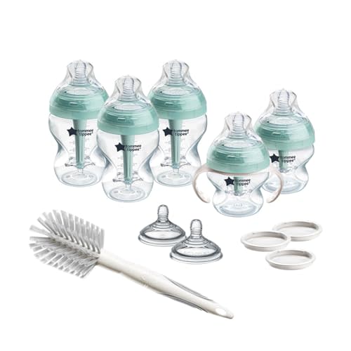 Tommee Tippee Advanced Anti-Colic 12 Piece Set, 5 oz and 9 oz BPA Free Bottles, Newborn 0+ Months, Includes Slow & Medium-Flow Breast-Like Nipples and Bottle Handles and Cleaning Brush