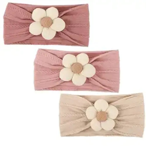 DRESHOW BQUBO Baby Flower Headbands Baby Girls Nylon Headbands Soft Stretchy Hairbands Handmade Hair Accessories for Newborn Infant Toddlers Kids Baby Essentials 3 Pcs