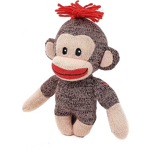 Plushland Adorable Sock Monkey, The Original Traditional Hand Knitted Stuffed Animal Toy Gift-for Kids, Babies, Teens, Girls and Boys Baby Doll Present Puppet 6 Inches (Curioso)