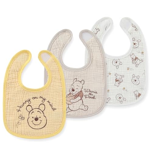Disney Pooh Mickey Minnie 3 Pack Baby Bibs Soft Absorbent Drool Bibs for Teething and Feeding Newborn to Infants Essentials