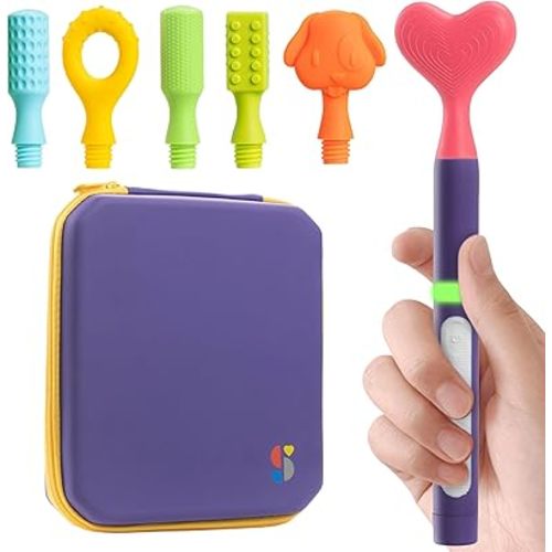 Special Supplies Buzz Buddy Oral Motor Stimulation kit with 6 Soft Textured Interchangeable Heads, Calm Sensory Needs, Support Speech, and Stimulate Self Feeding, Gentle Vibrations