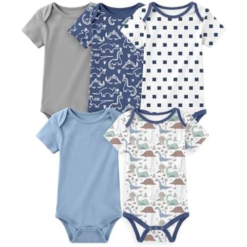 Yoofoss Baby Bodysuits 100% Organic Cotton Baby Short Sleeve Baby Boys Girls Clothes Soft Newborn Infant Romper,5 Pack