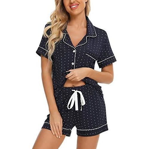 Anjue Pajamas For Women Set Short Sleeve Button Up Soft Pjs