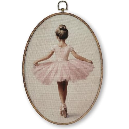 Qskjre Vintage Ballerina Wall Art Decor, Ballet Girl Dancer Oval Framed Canvas Wall Artwork, Cute Baby Ballerina Girly Hanging Prints for Girls Nursery Room Decorations, 8.6x11.4 Inch