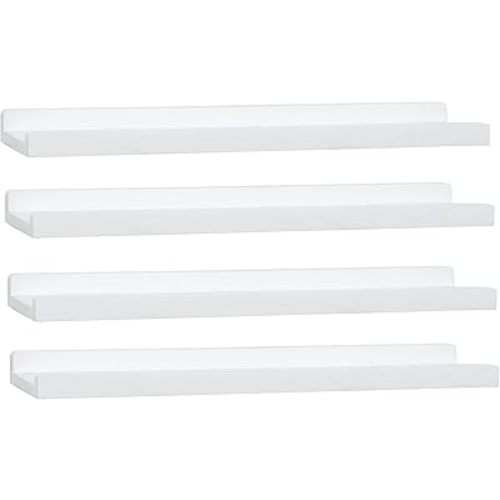 Long Floating Shelves With Lip,Picture Ledge Shelves Set of 4,Rustic Photo Frames Storage Display Shelves Wall Mounted for Living Room Bedroom Kitchen Kids Nursery,Home Decor (White, 24 Inch)