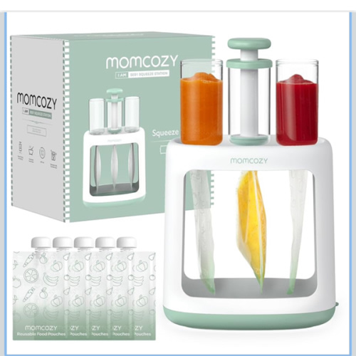 Momcozy Squeeze Station,Baby Food Maker&Pouch Filler for Homemade Baby Puree, BPA-Free, Dishwasher Safe, with Reusable Baby Food Pouches for Babies & Toddlers