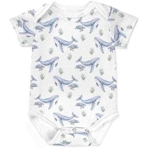 Watercolor Blue Whale Sea Turtles Baby Bodysuits Cute Coral Seaweed Romper Ocean Animal Jumpsuit