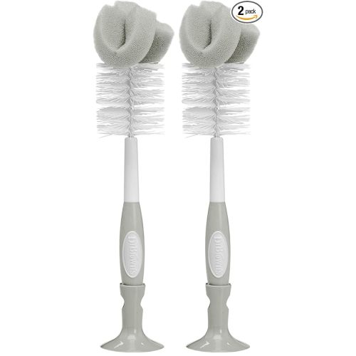 Dr. Brown's Baby Bottle Cleaning Brush with Sponge, Scrubber and Nipple Cleaner, Grey 2 Pack