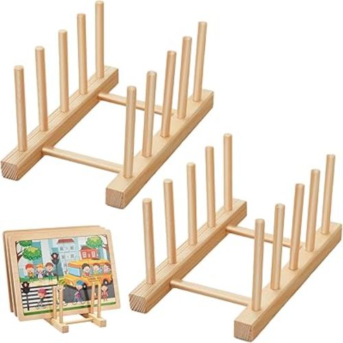 Barydat 2 Pcs Wooden Puzzle Display Stand Jigsaw Puzzle Holder Rack, Puzzle Storage Rack Organizer Shelf for Adults Craft Collection Lovers