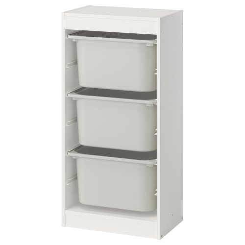 TROFAST Storage combination with boxes - white/gray 18 1/8x11 3/4x37 "
