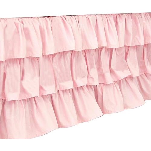 Ruffled Crib Skirt Baby Bed:Solid 3 Tiered Crib Baby Bedding Skirts,Crib Bed Skirt Dust Ruffle with Platform, Accessories for Baby Boys Girls,17.7" Drop- Fits Standard Cribs,28"x 52" (Pink)