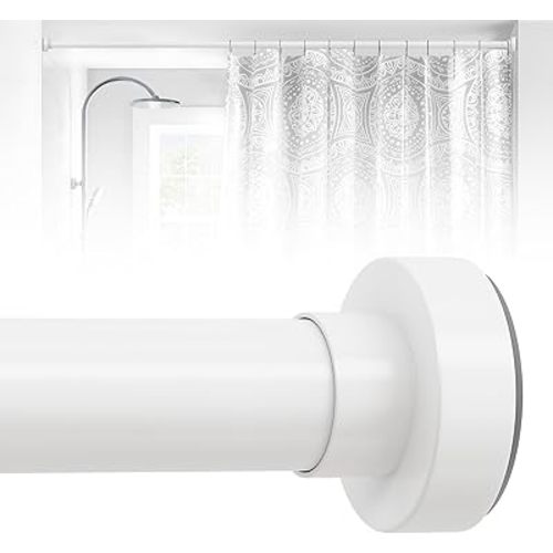White Shower Curtain Rod 18 to 45Inch:Small Spring Tension Shower Rods for Bathroom Kitchen Doorway,Modern Heavy Duty Adjustable Tension Shower Curtain Rod No Drilling No-Slip Easy Install,White