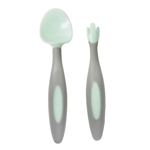 b.box Toddler Cutlery Set – Patented FLORK Flower Fork & Easy-Grip Spoon with Travel Case. BPA-Free, Dishwasher Safe. Designed by Occupational Therapists. Ages 9M+ (Pistachio)